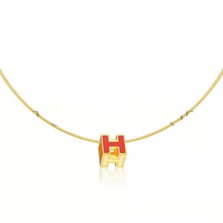 Hermes Cage d'H Necklace Orange in Lacquer Yellow Gold